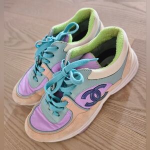 Chanel Nylon Lambskin Calfskin Woman's Sneakers Size 38